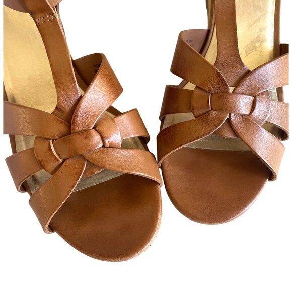 L.L. Bean Womens Cork Wedge Sandals Sz 8M Brown Leather Adjustable Straps Brazil - Picture 6 of 11